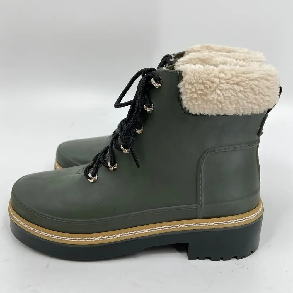 Marc Fisher Fairly Boot Size 7 Green Waterproof Winter Lace Up Faux Fur